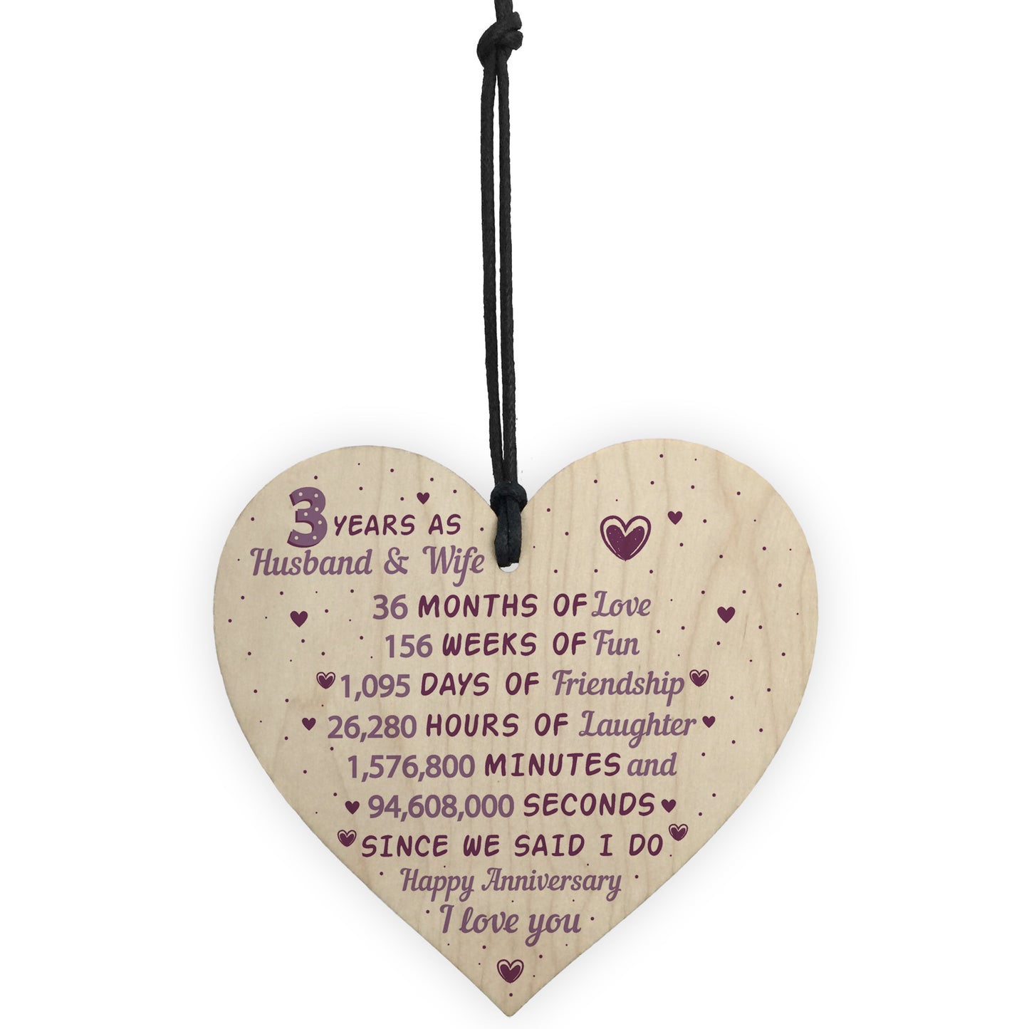3rd Wedding Anniversary Gift Wooden Heart Leather Gift