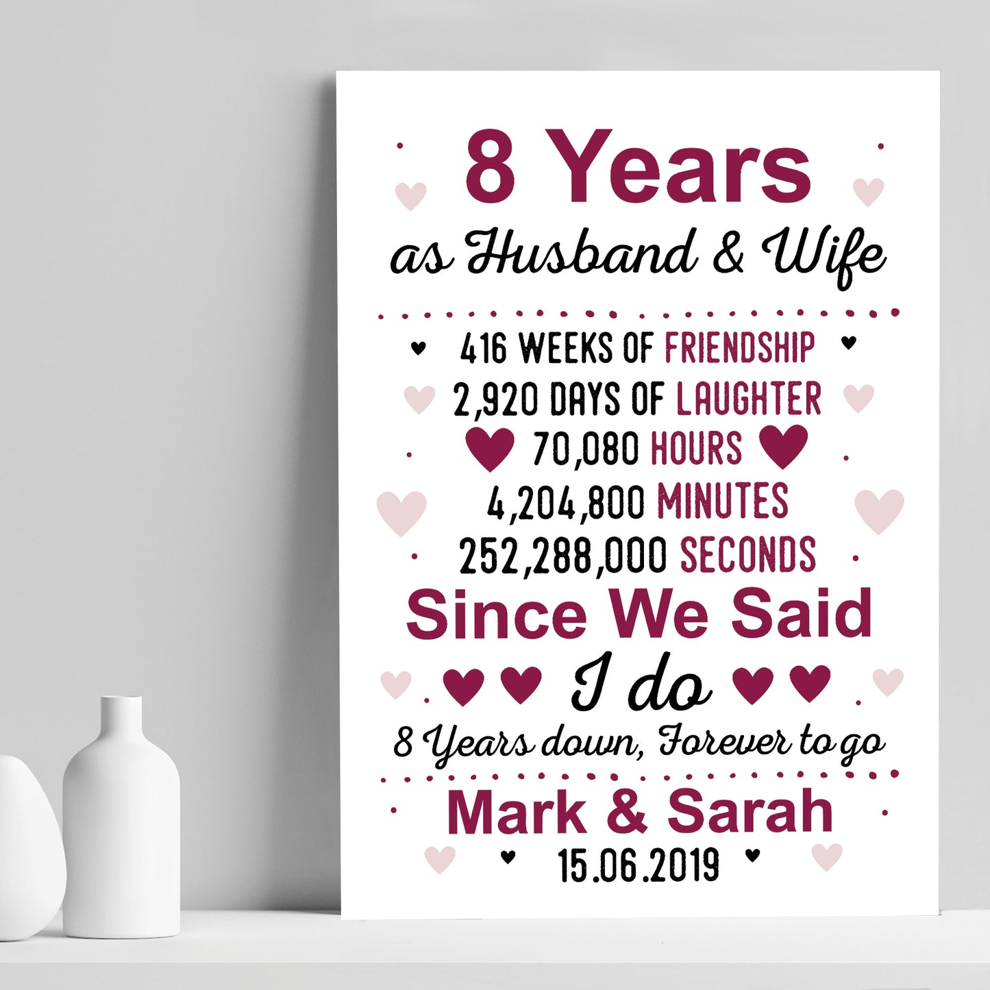 8th Anniversary Gift Personalised Print 8th Anniversary Card