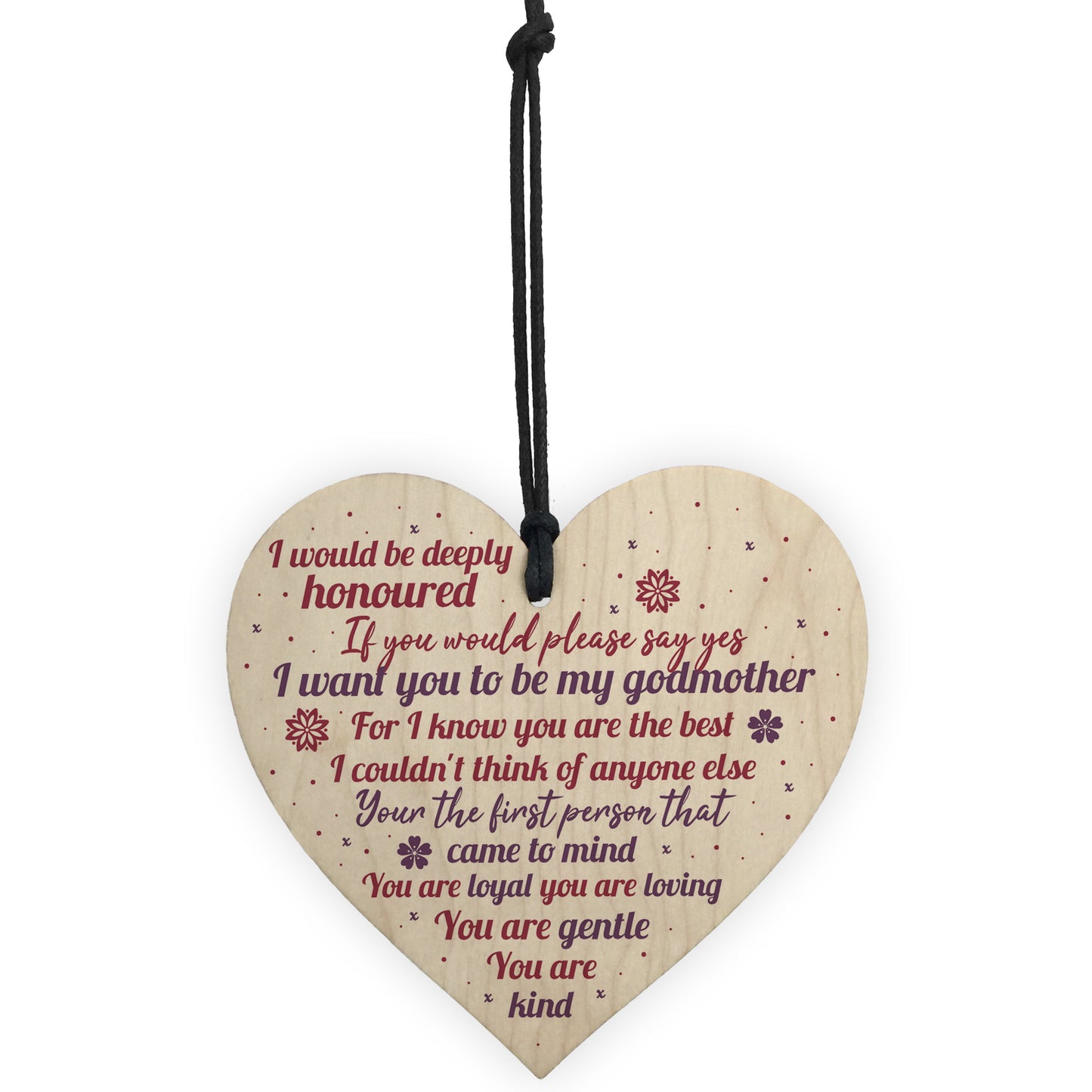 Godmother Wooden Heart Keepsake Thank You Gift Christening