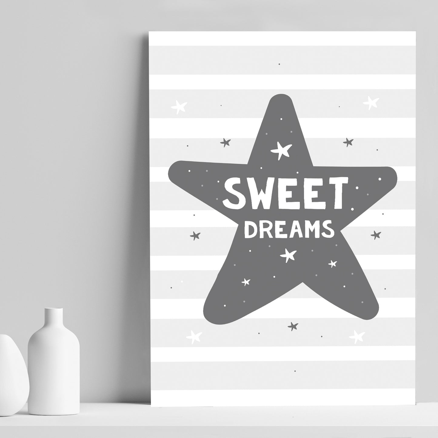 Grey Nursery Print Sweet Dreams Child Baby Room Picture Wall Art