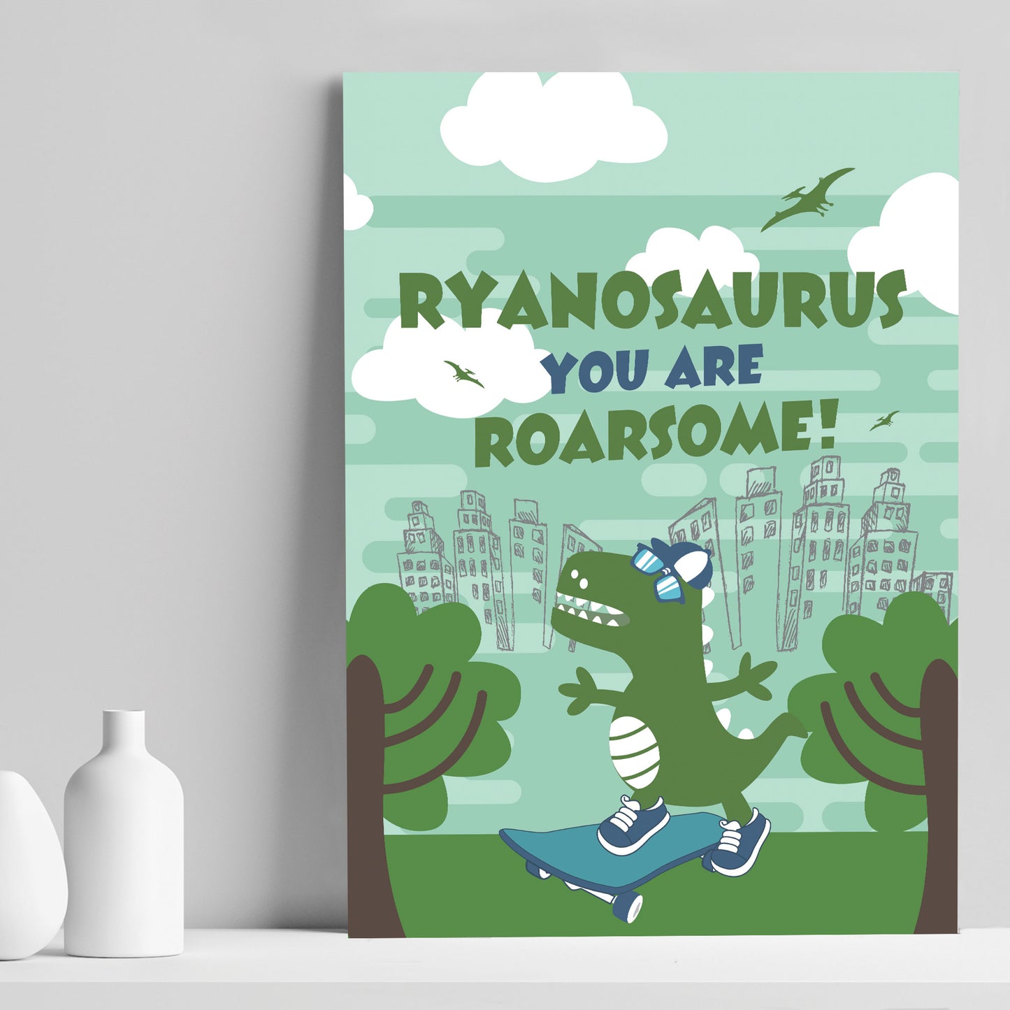 Personalised Sign For Boys Bedroom Dinosaur Print Decor Wall Art