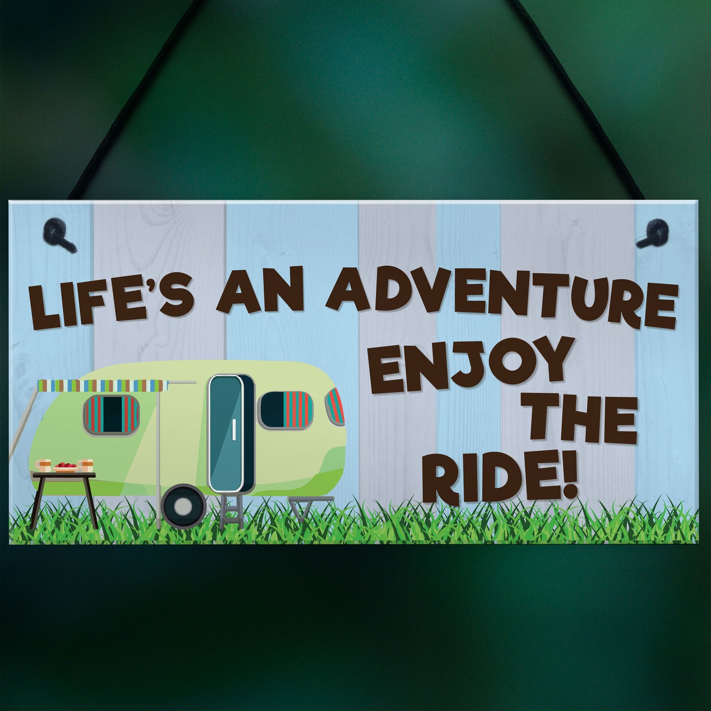 Lifes An Adventure Caravan Hanging Plaque Holiday Sign Chic Gift