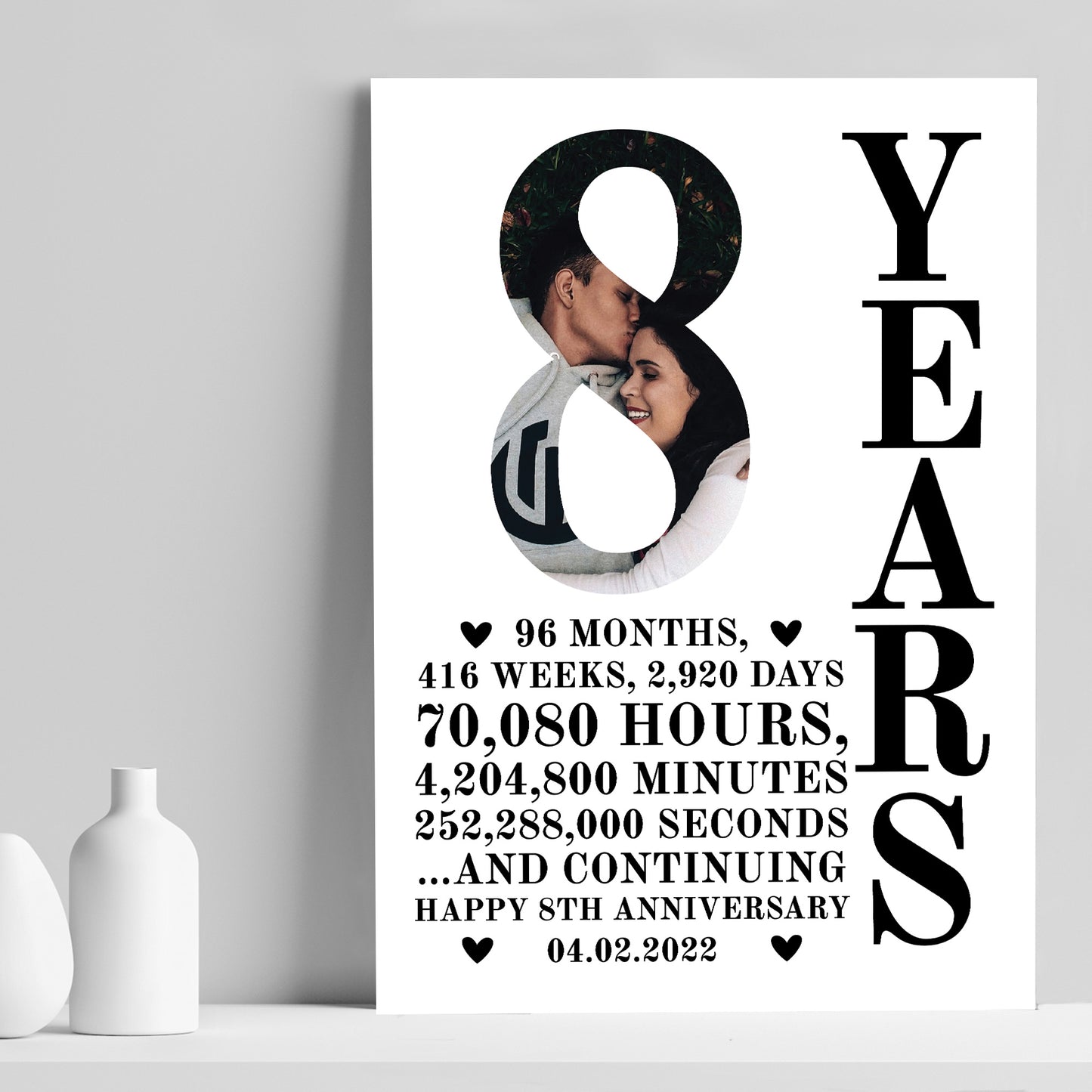 8th Anniversary Gift Print Personalised Husband Wife Him Her