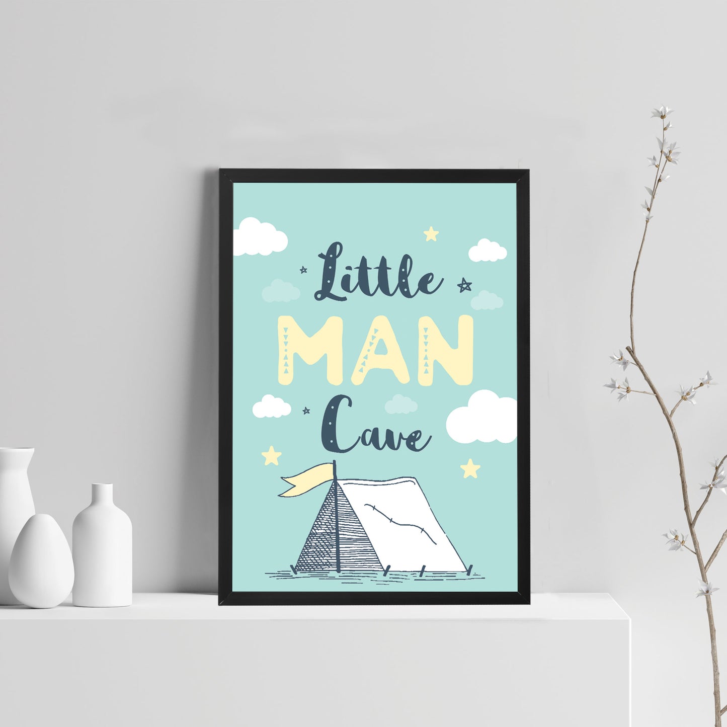 Little Man Cave Blue Nursery Framed Prints / Boys Bedroom Decor