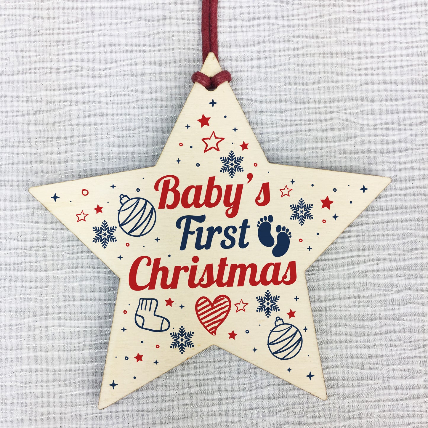Babys First Christmas Gift Wooden Star Tree Bauble 1st Xmas Gift