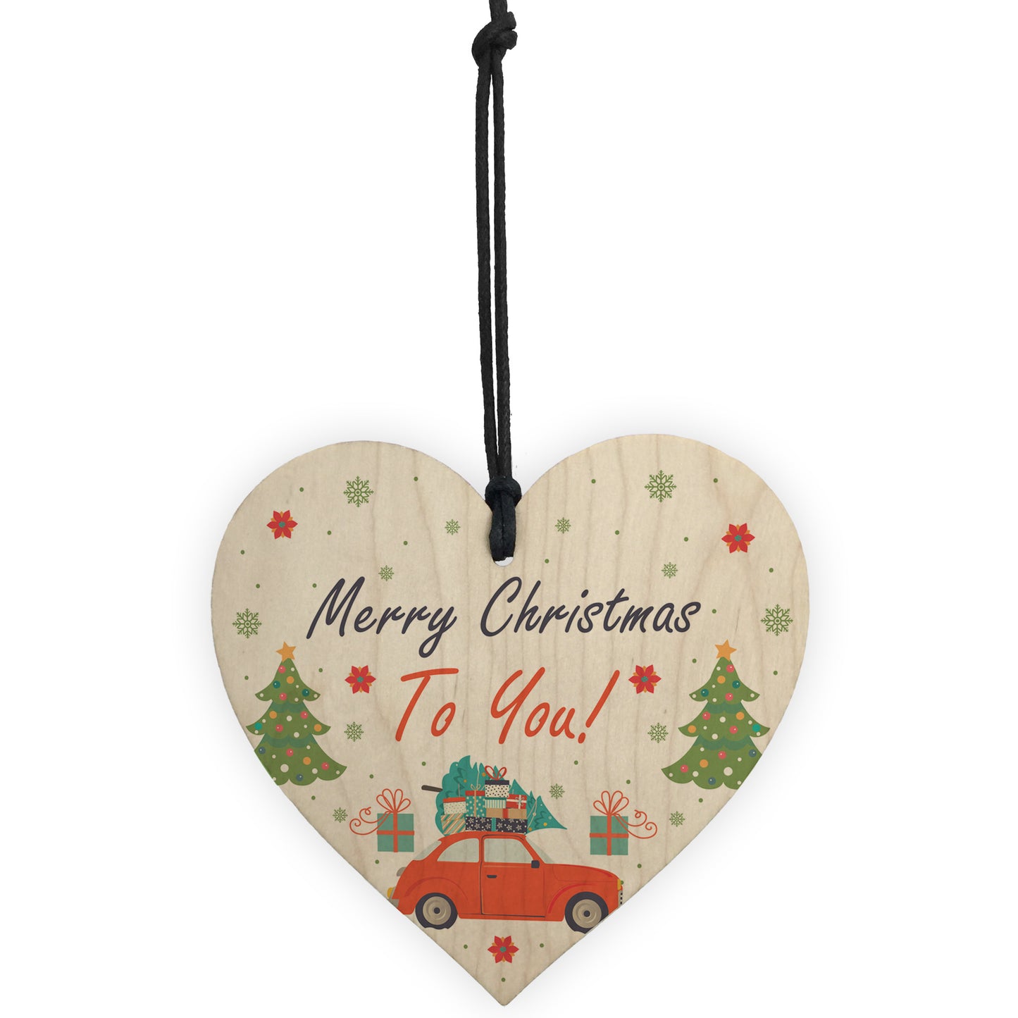 Merry Christmas To You Hanging Gift Wood Tree Decoration Family