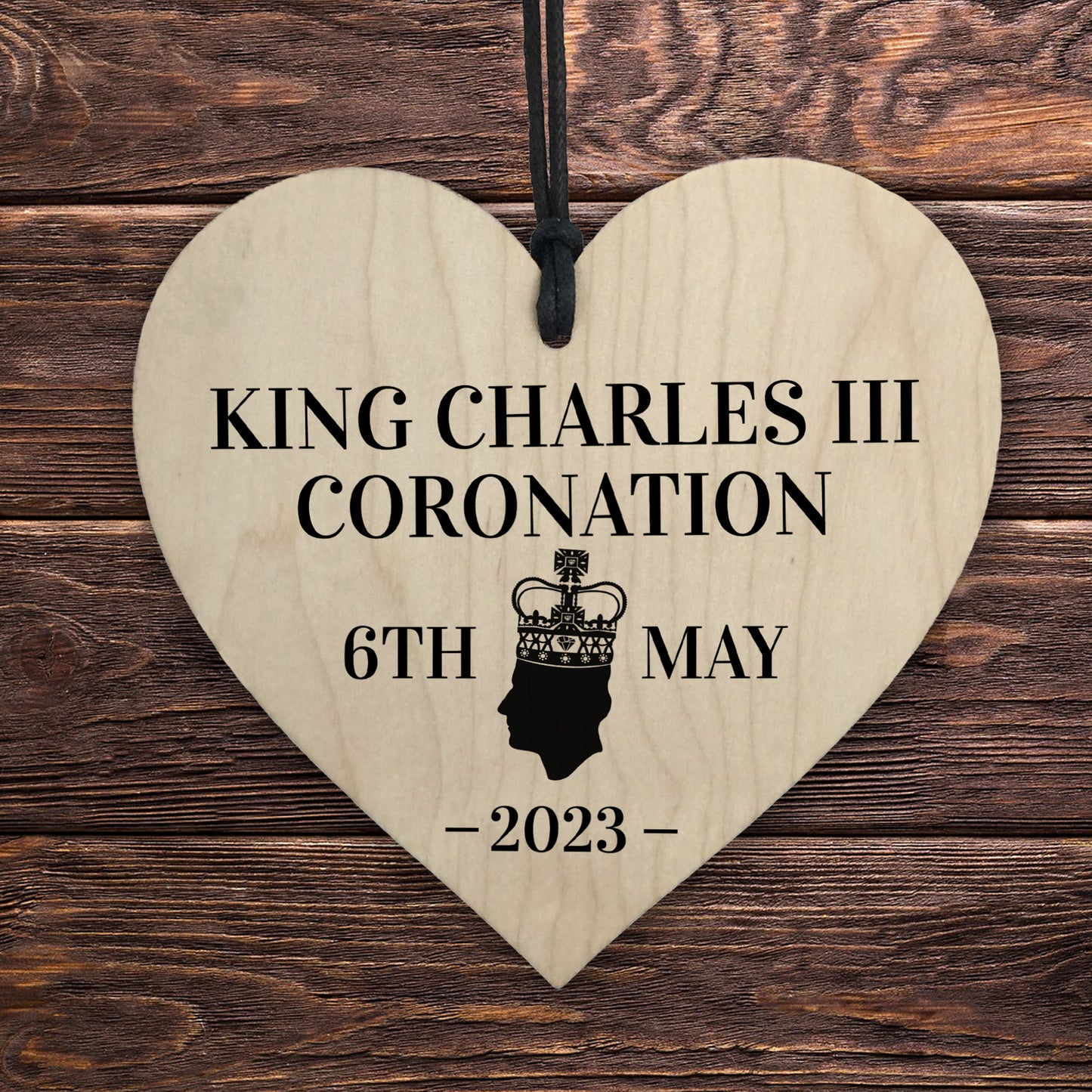 King Charles III Coronation Hanging Wooden Heart Comemmoration