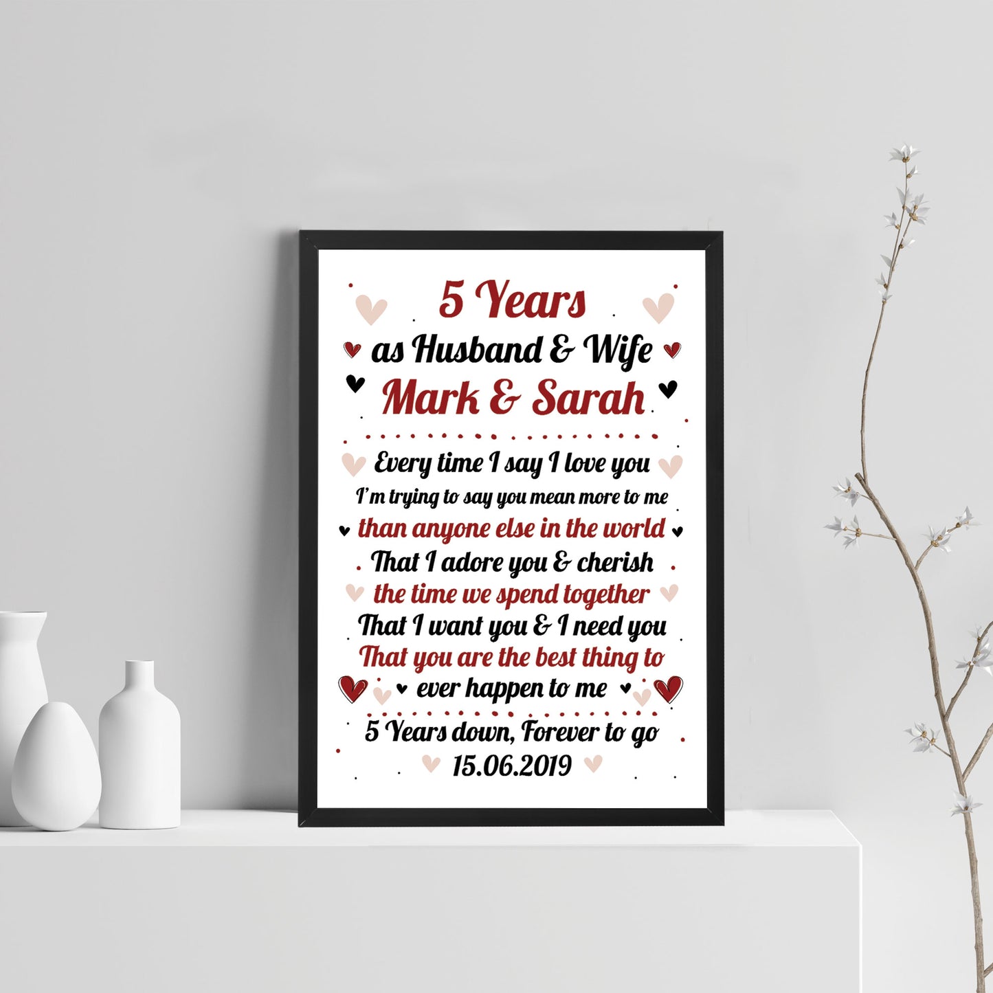 5th Wedding Anniversary Gift For Husband or Wife Framed Print