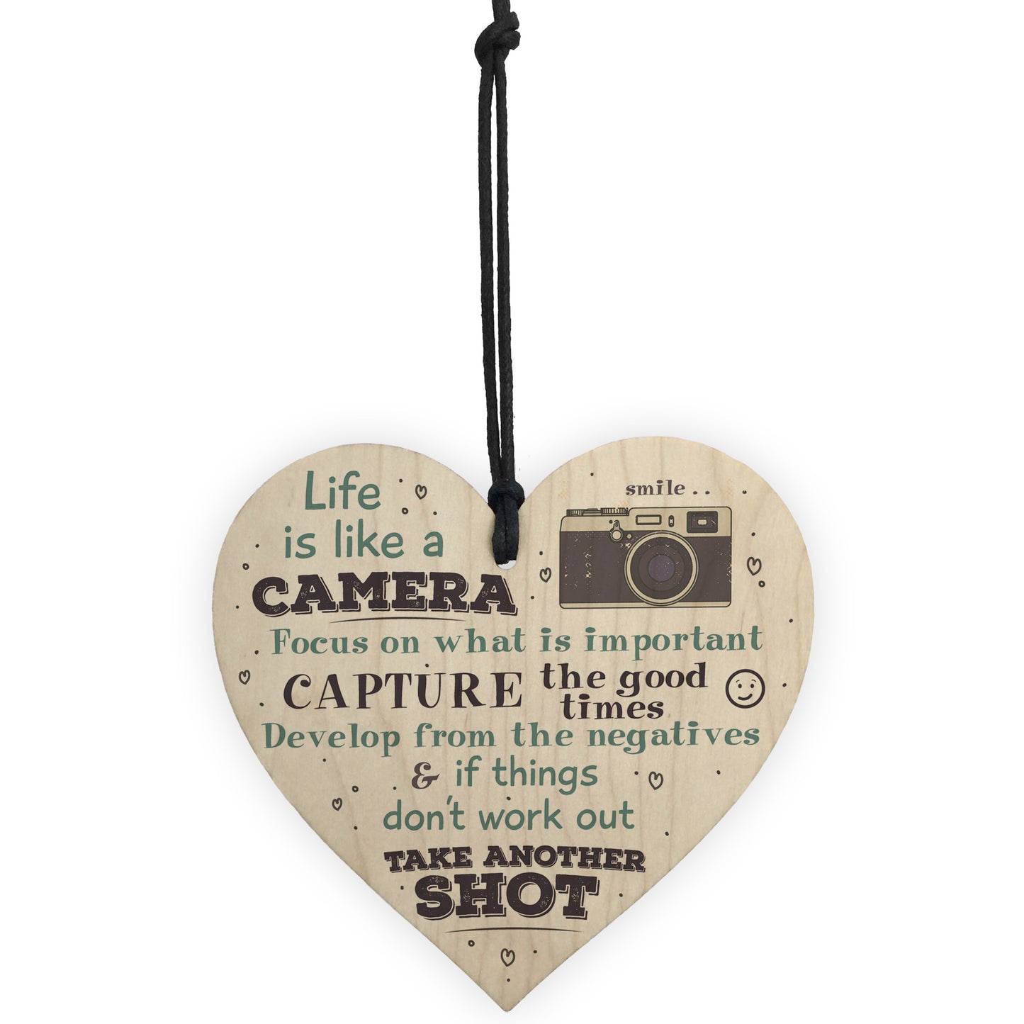 Life is Like A Camera Plaque Wood Hanging Heart Motivation Gifts