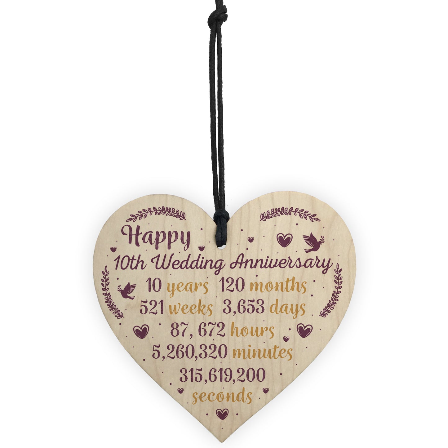 Handmade Wood Heart Plaque 10th Wedding Anniversary Gift For Her