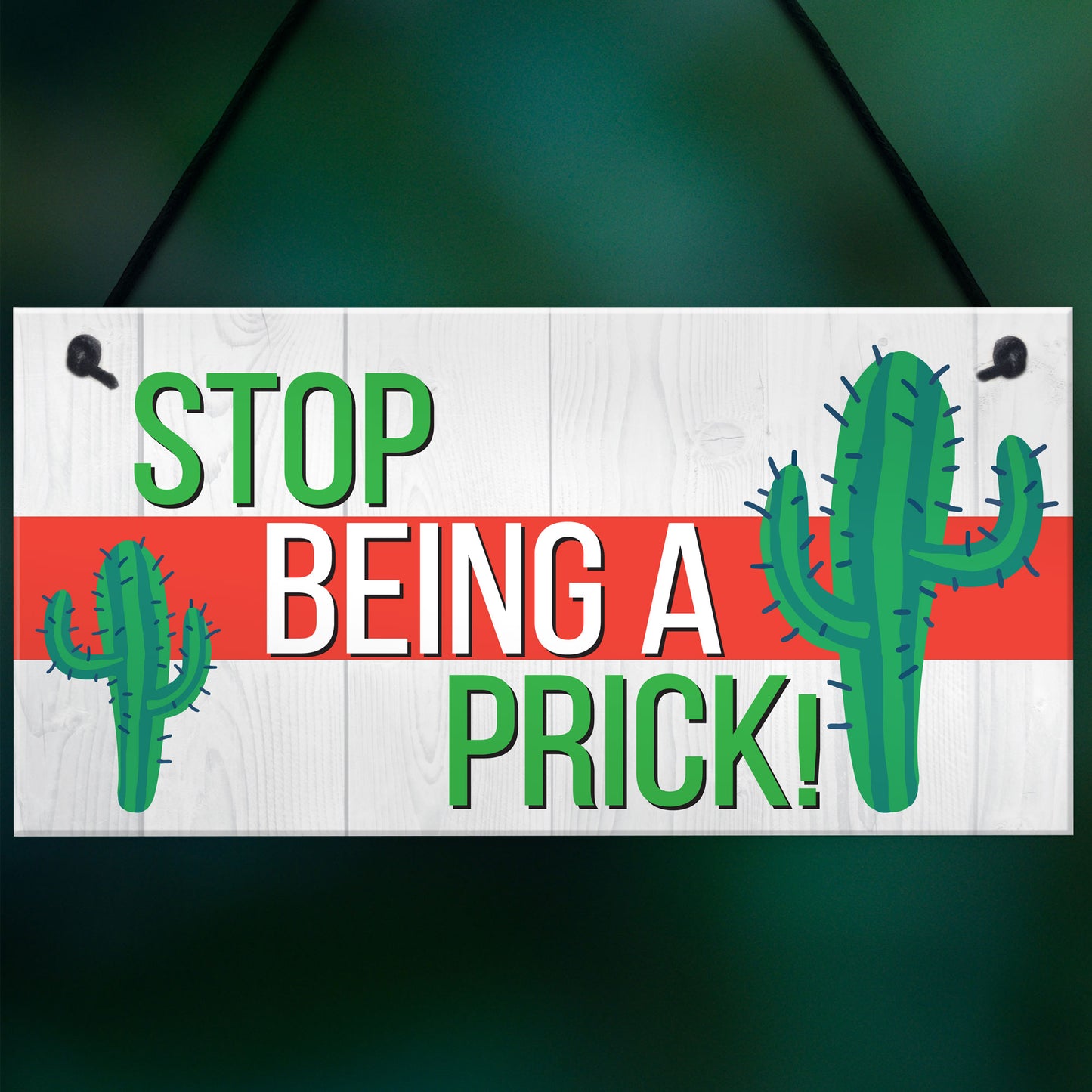 Stop Being A Prick Cactus Funny Present Wooden Hanging Plaque