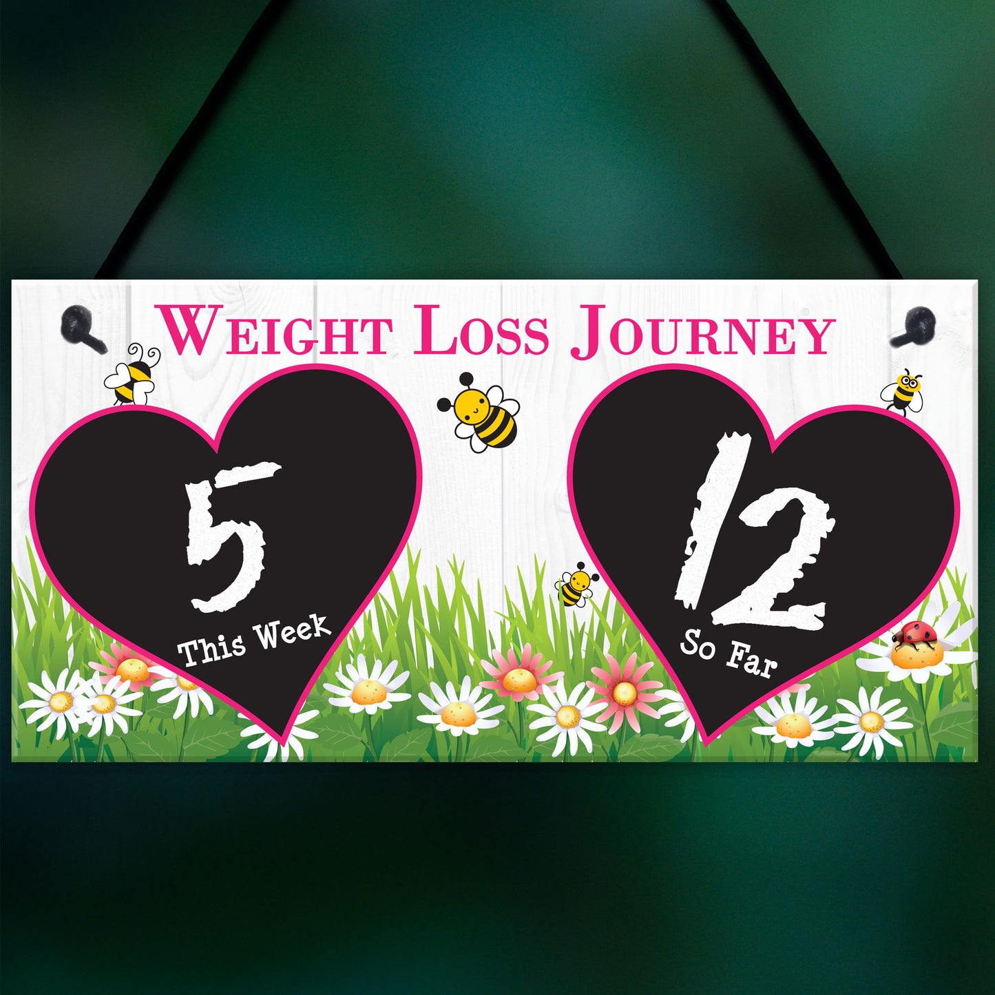 Weight Loss Tracker Chalkboard Bees Journey Hanging Plaque