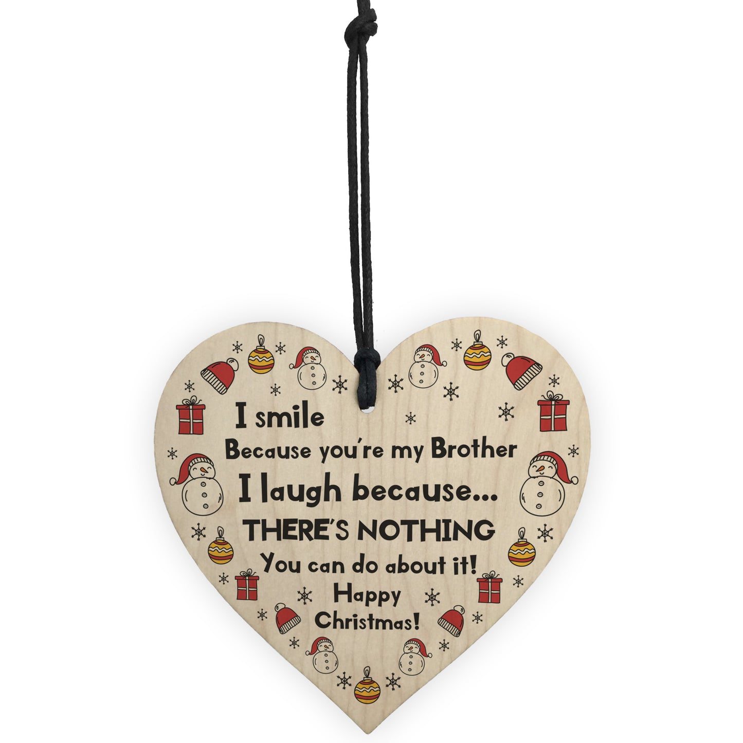 Brother Christmas Novelty Gift For Him Wood Heart Bauble Decor