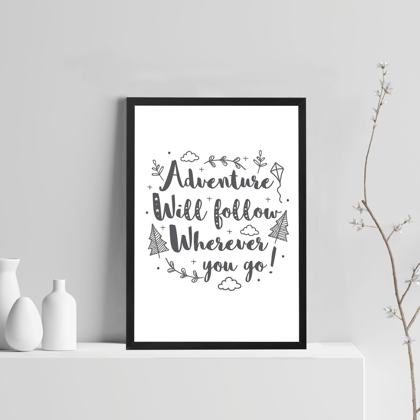 White Grey Nursery Framed Prints / Baby Room Wall Art Decoration