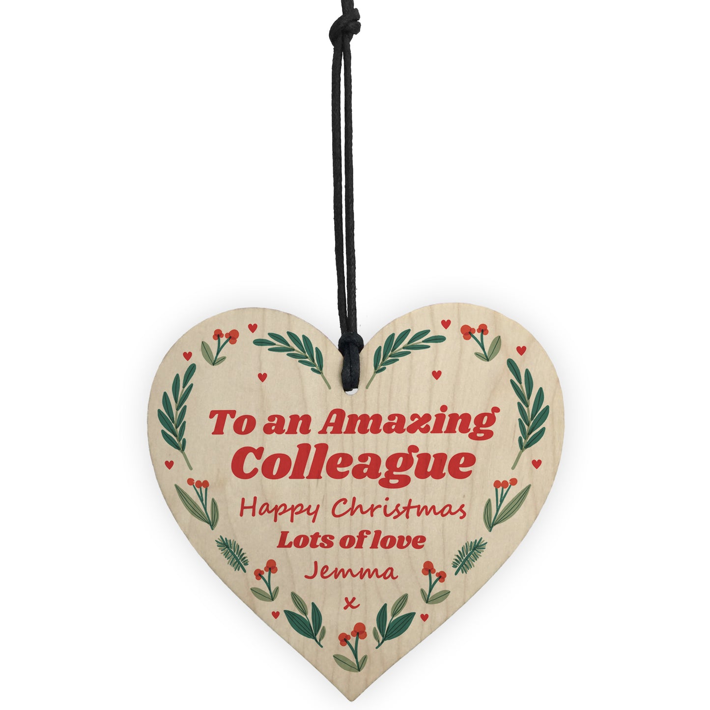 Personalised Christmas Colleague Gift Wood Heart Gift For Friend