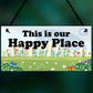 Garden Sign Happy Place Door Sign Hanging House Plaque Yard Sign