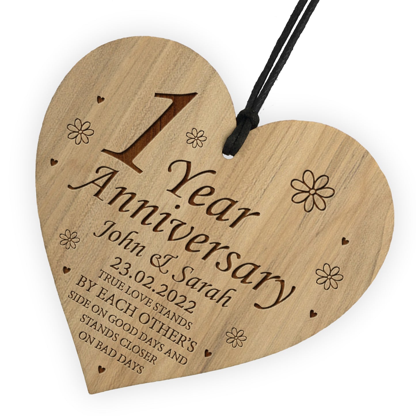 1st Anniversary Gift For Him Her Personalised Engraved Heart