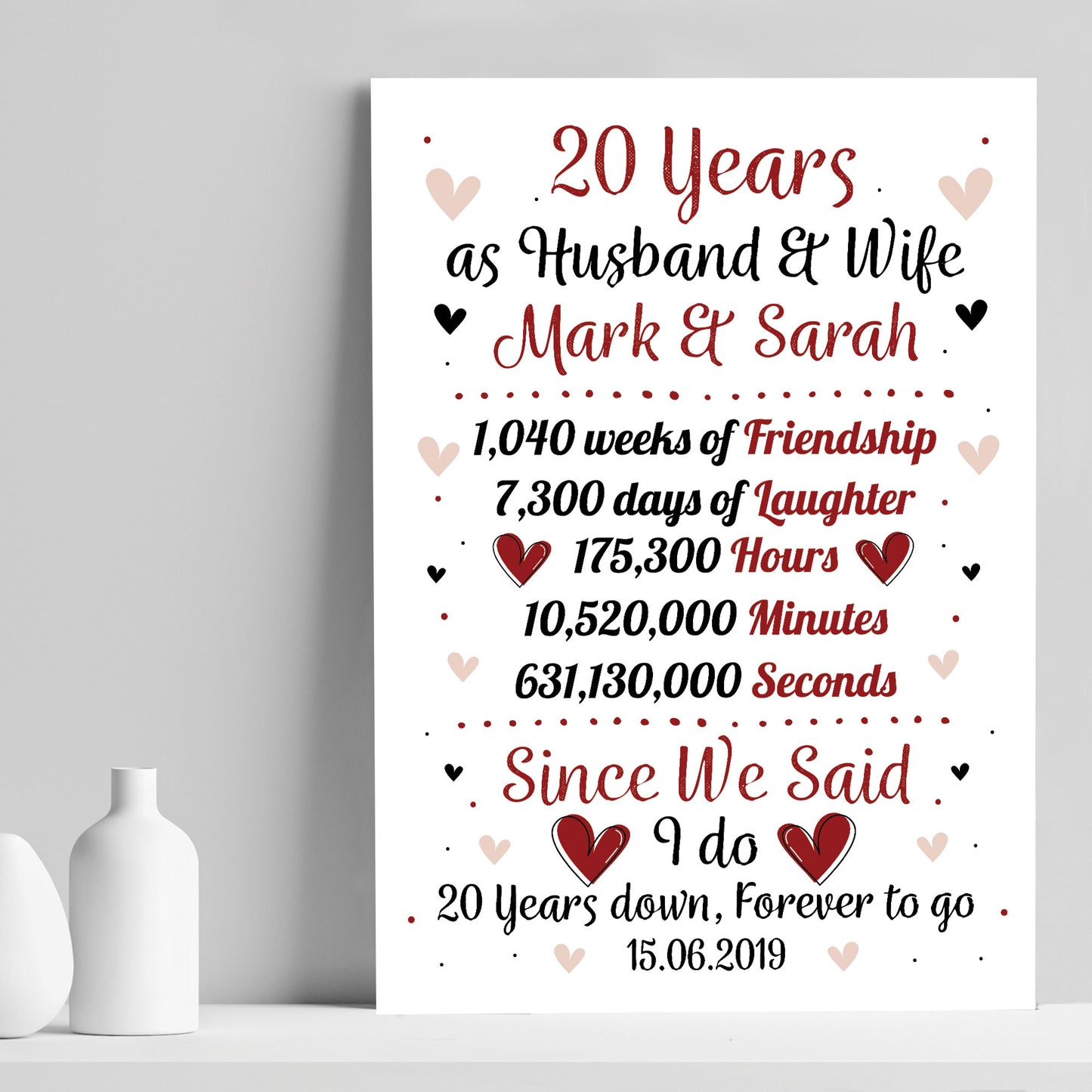Personalised Wedding Gift 20th Year Anniversary Husband Wife