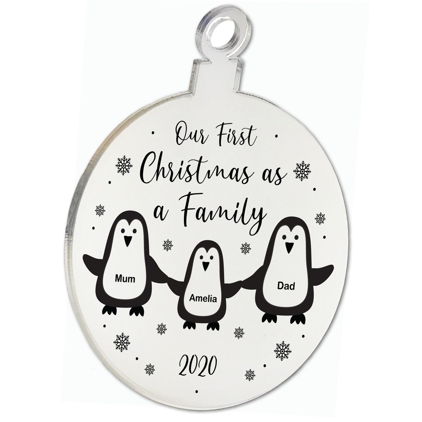 Personalised Our First Christmas As A Family Engraved Bauble New