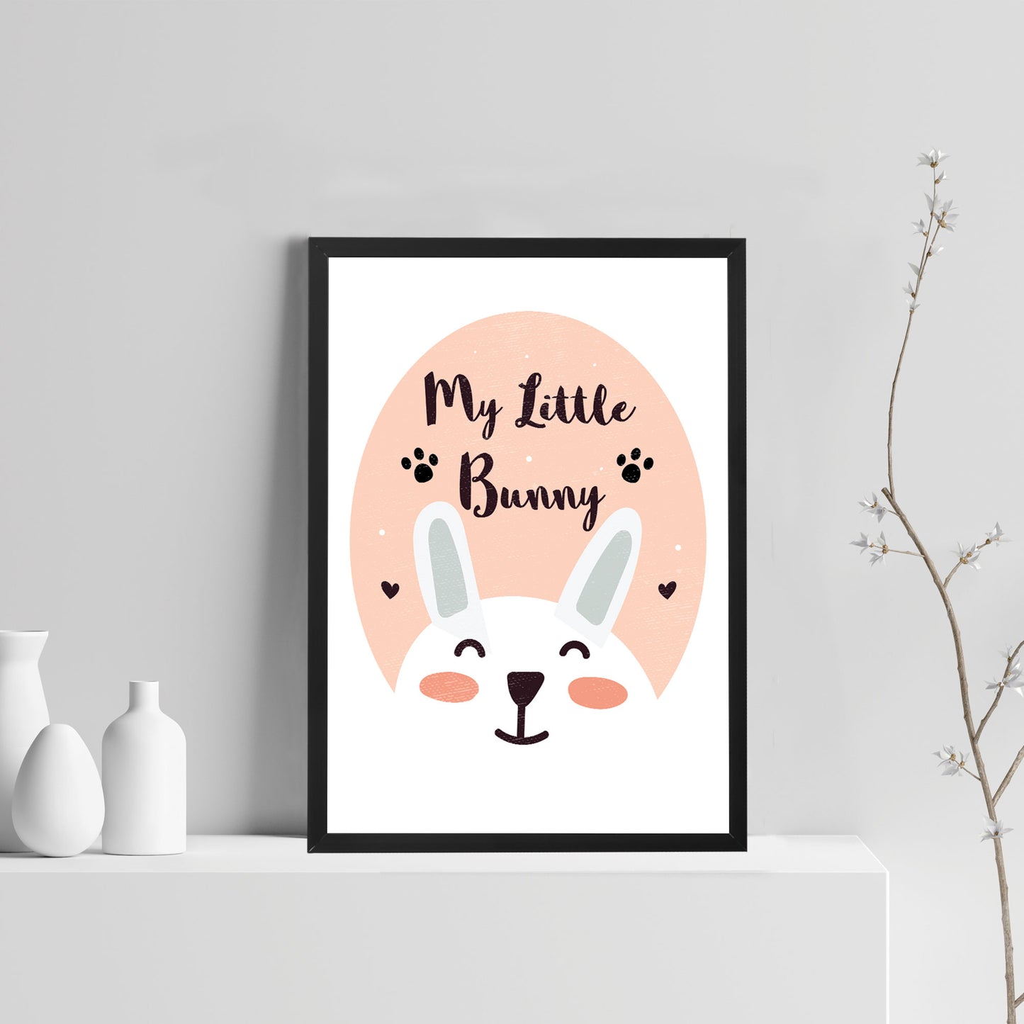 Nursery Print Framed Bunny Picture Nursery Decoration Baby Girl