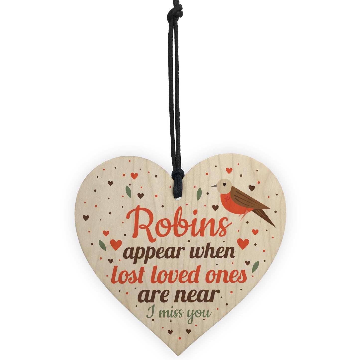 Robins Appear Wood Hanging Heart Memorial Christmas Tree Plaque