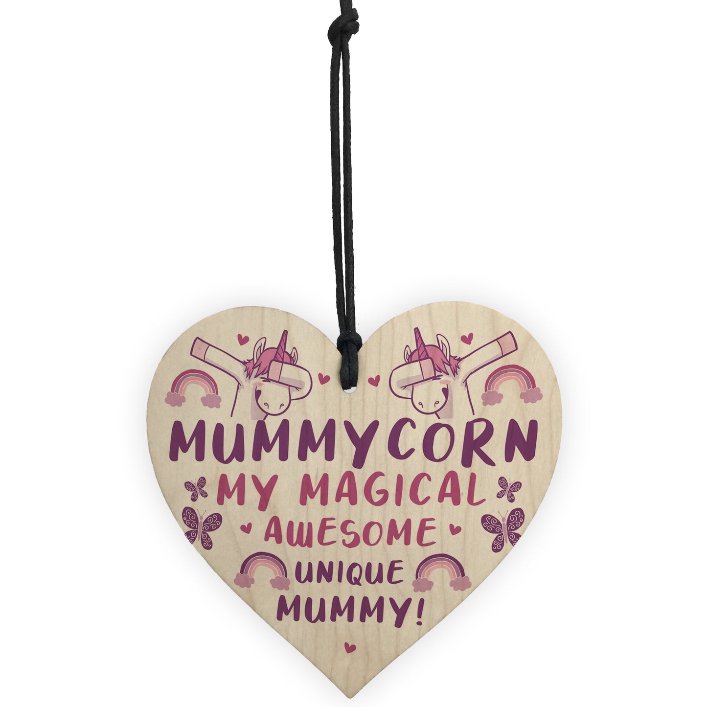 Novelty Mummy Gift For Birthday Christmas Wood Heart Unicorn
