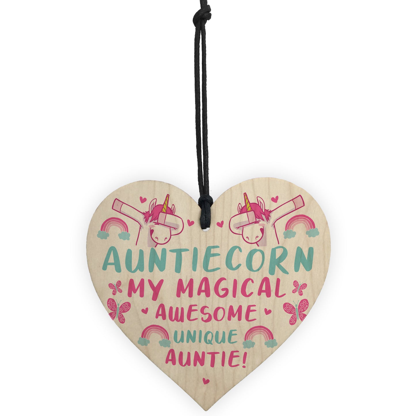 AUNTIE Gift For Birthday Mothers Day Wooden Heart Unicorn Gift