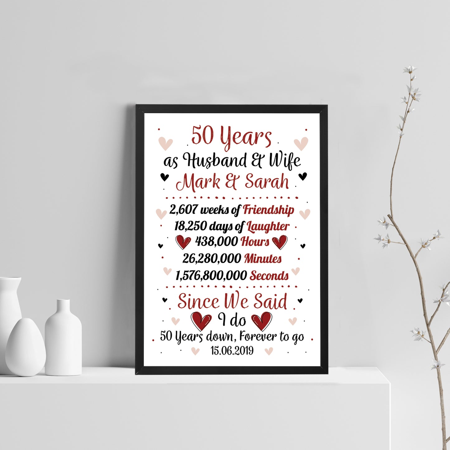 Personalised 50th Wedding Gift Framed Print 50th Anniversary