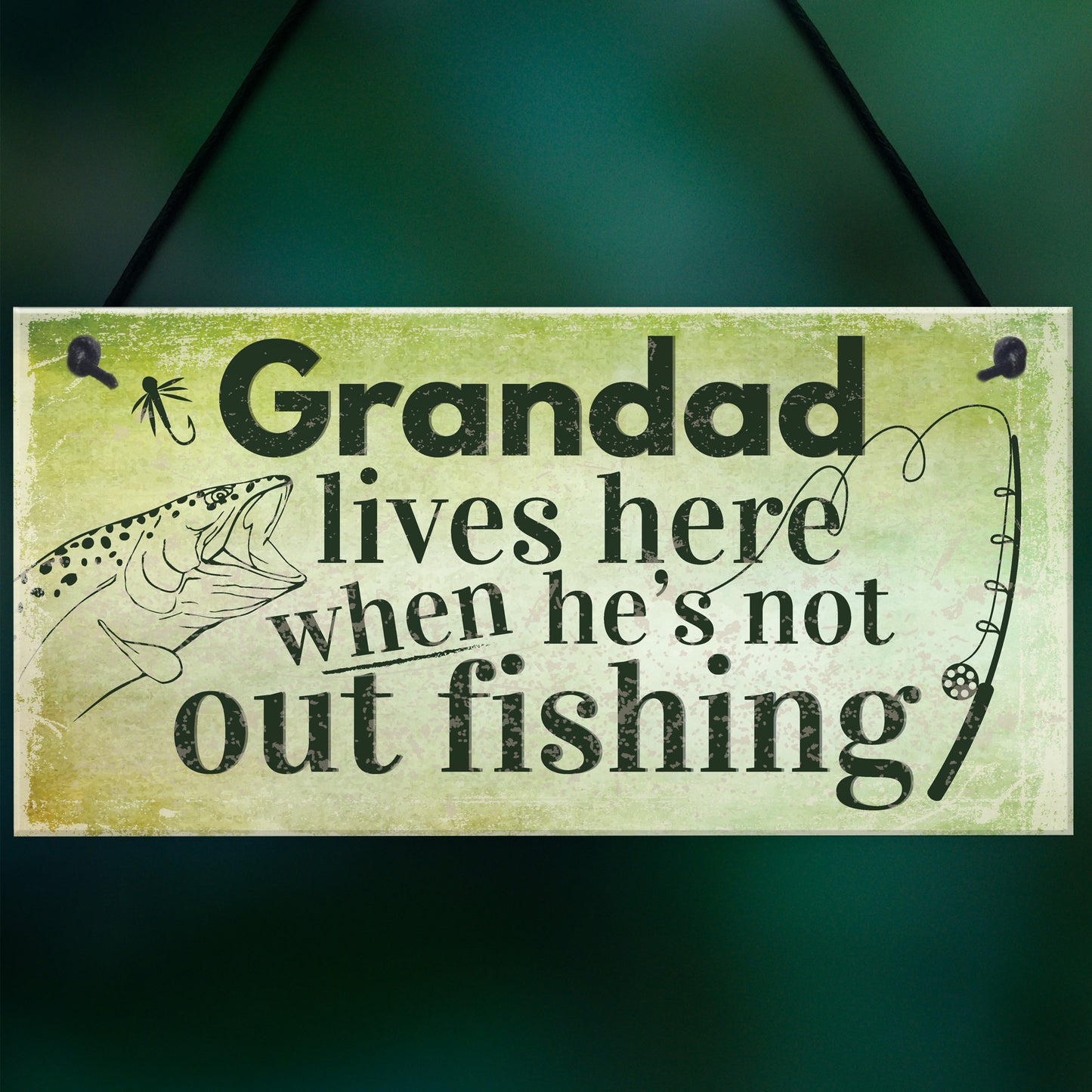 Grandad Lives Here CARP Fishing Hanging Sign Fathers Day Dad