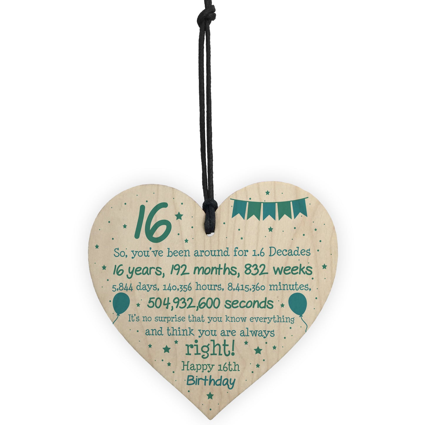 Rude Funny 16th Birthday Gift For Daughter Son Wooden Heart 16th