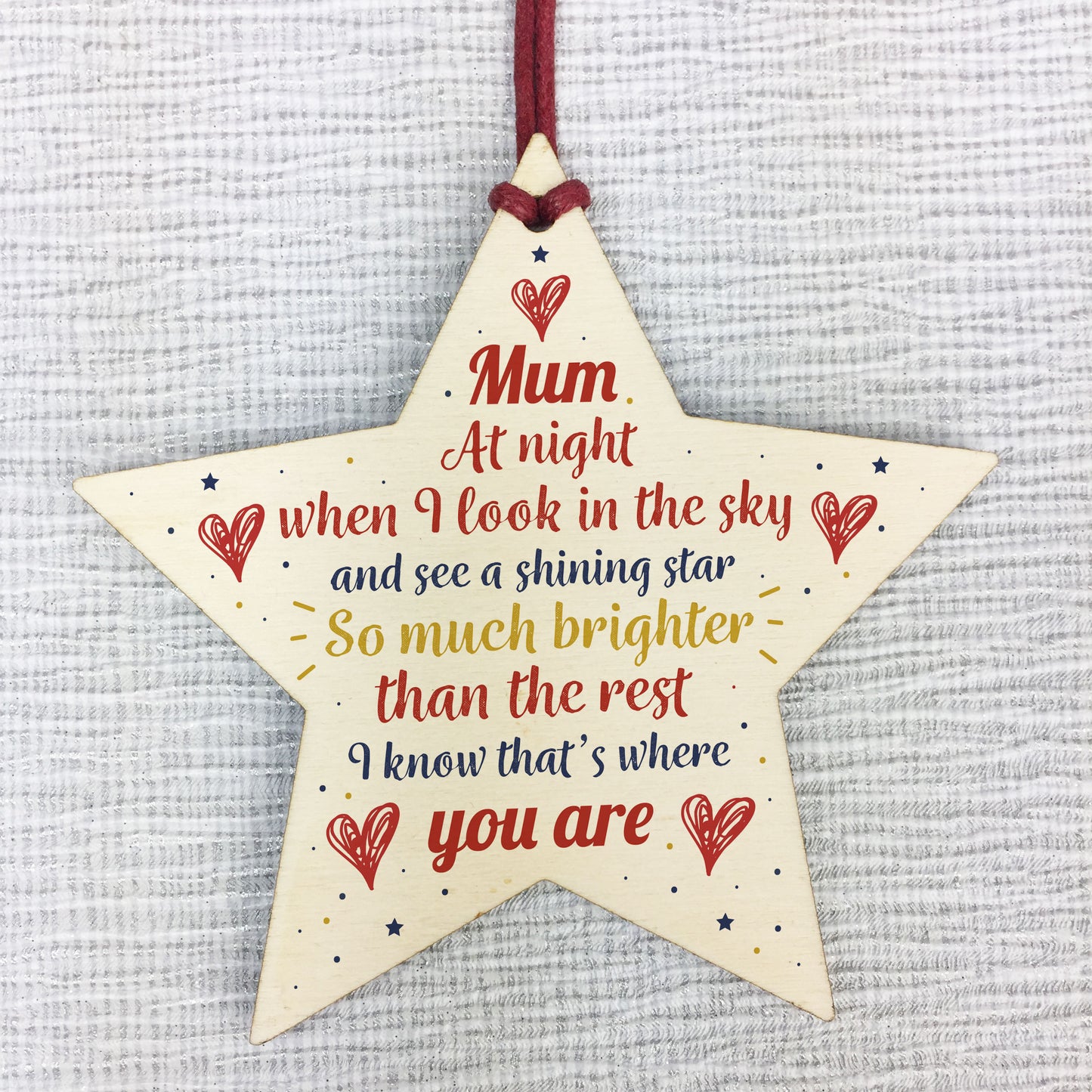 Wooden Star Christmas Tree Bauble Rememberance Plaque Family