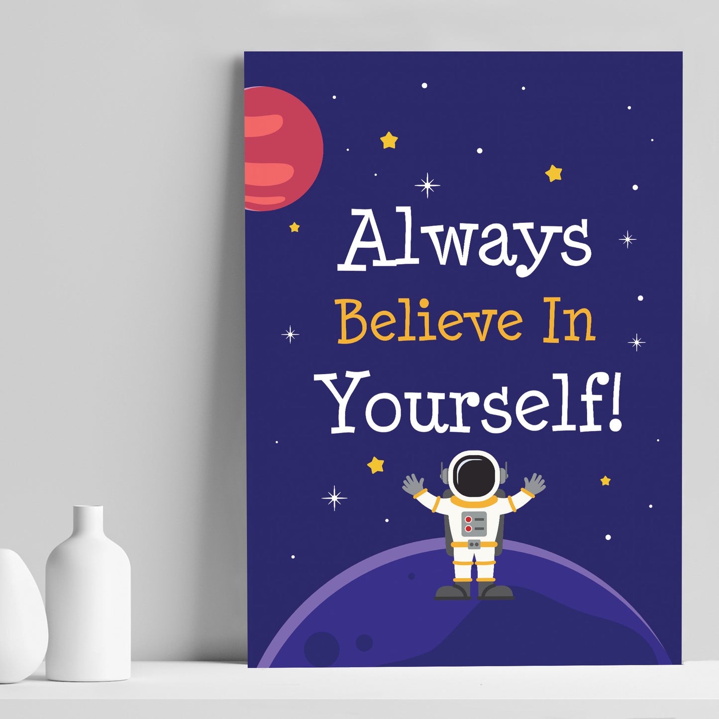 Space Theme Print For Boys Bedroom Cute Wall Art Gift For Son