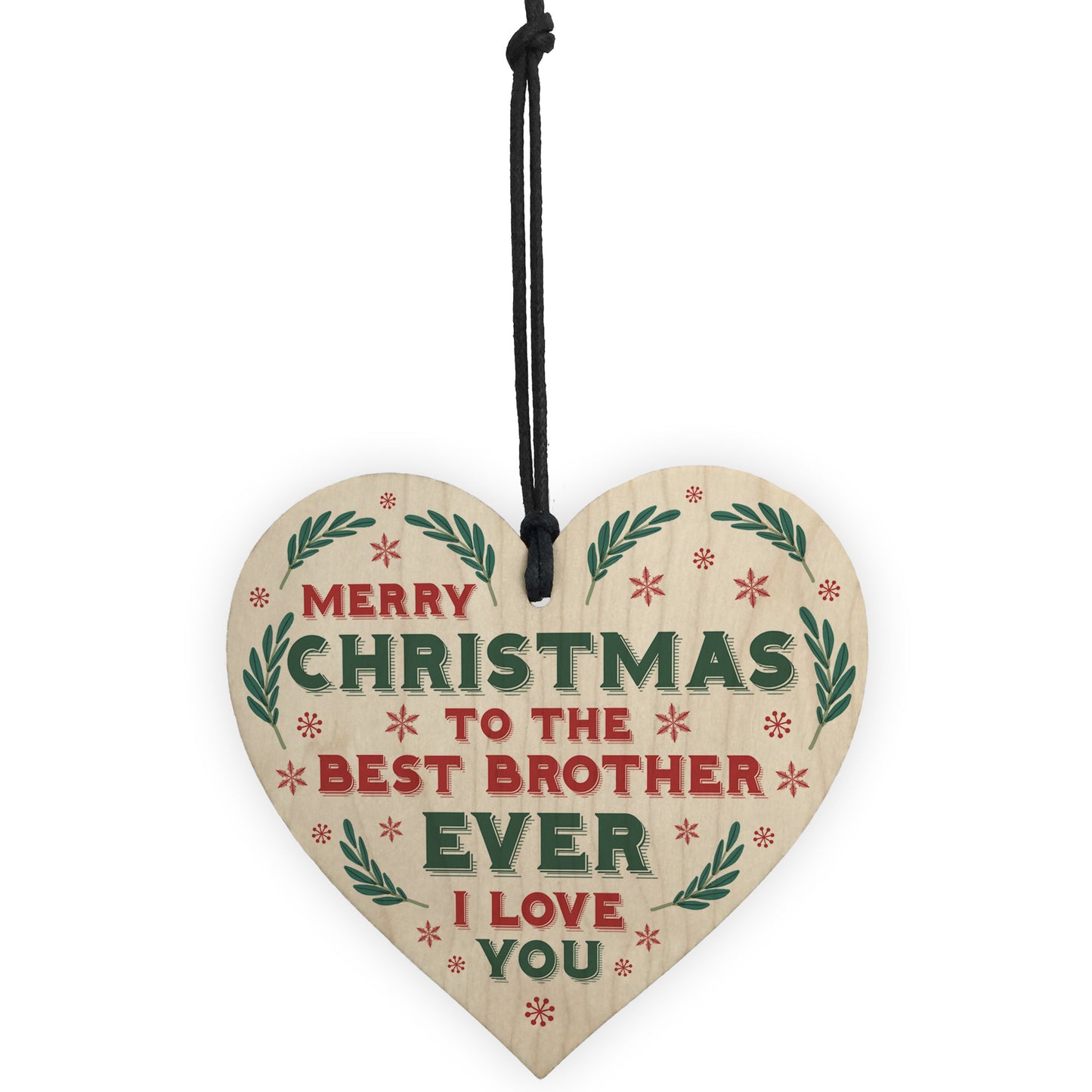 Christmas Gift For Brother Hanging Wood Heart Bauble