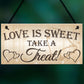 Love Is Sweet Take A Treat Hanging Wedding Table Plaque