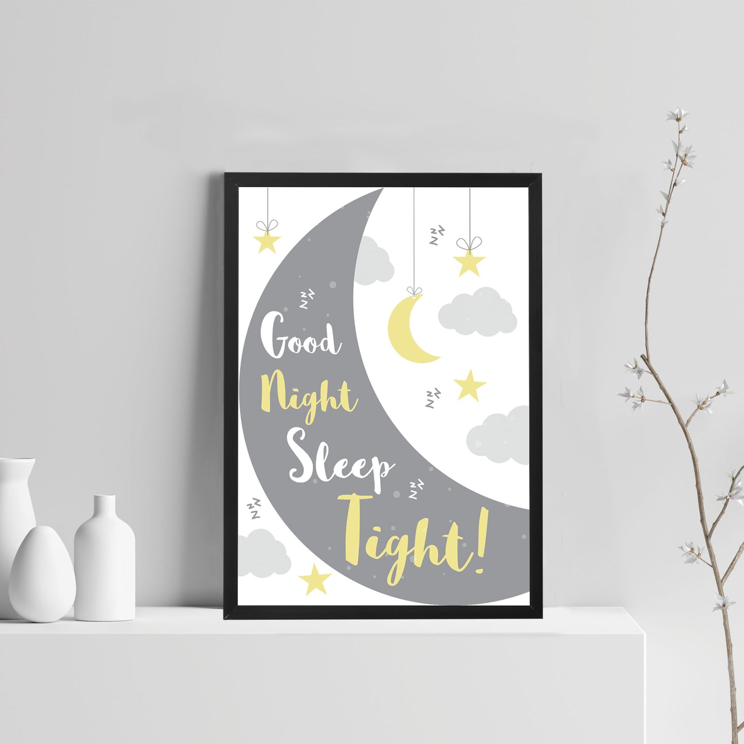 Grey Yellow Nursery Framed Prints / Wall Art For Baby Room Decor