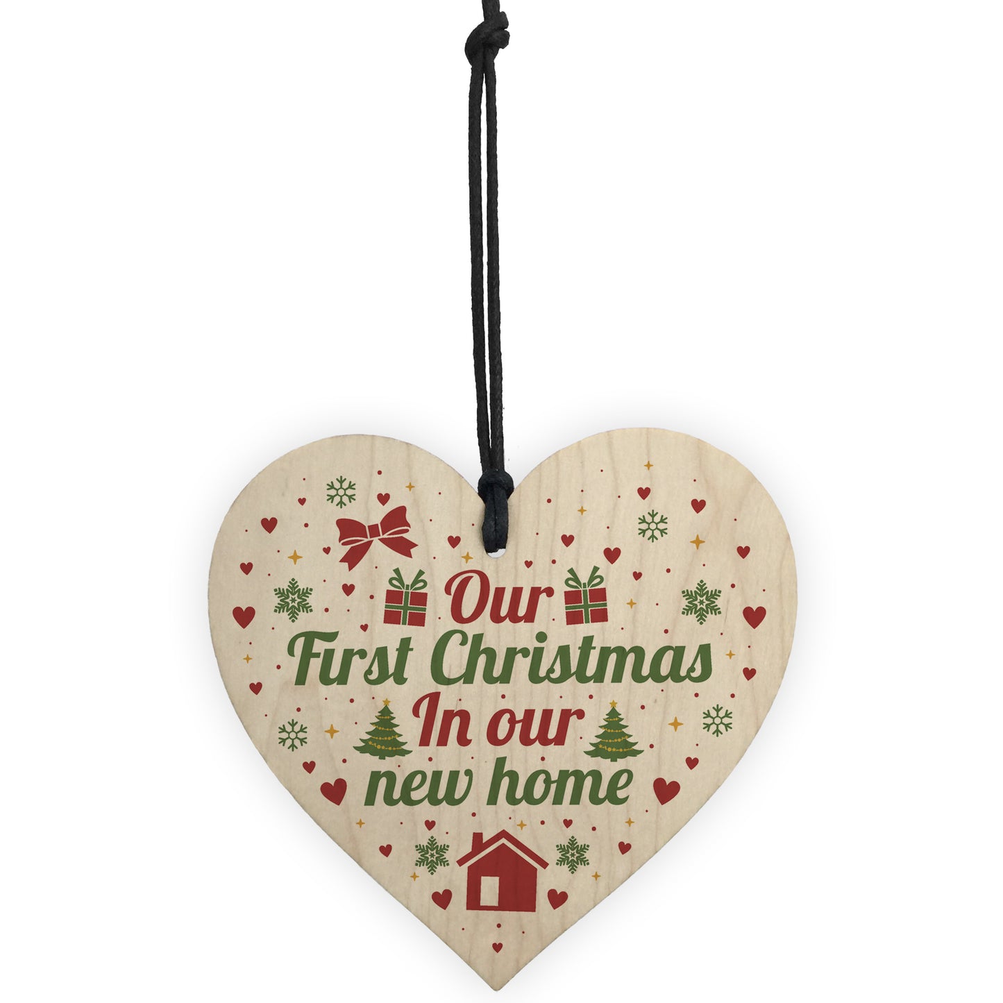 First Christmas New Home Wood Heart Tree Decoration Bauble Gift