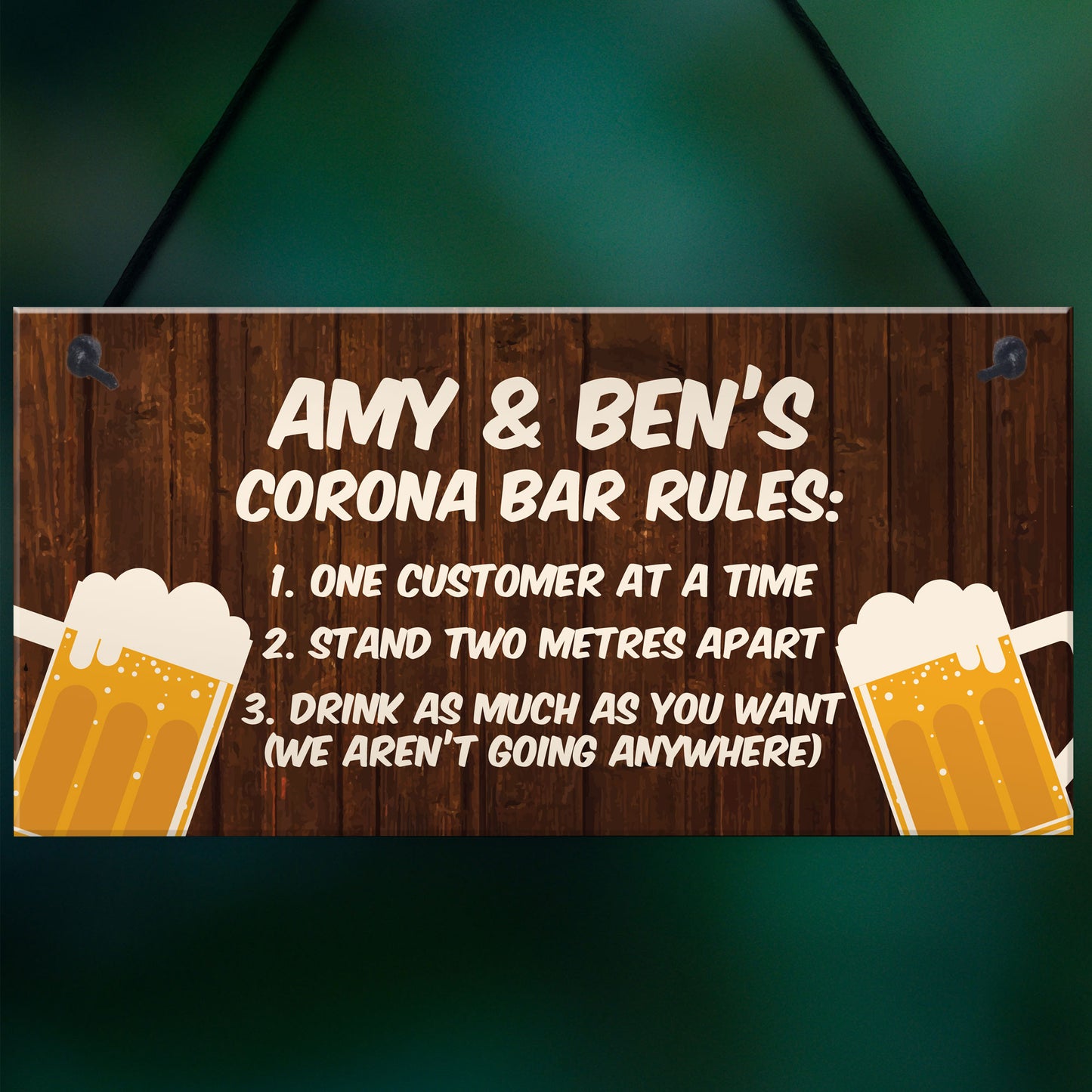 Funny Personalised Corona Bar Rules Home Bar Pub Sign Garden