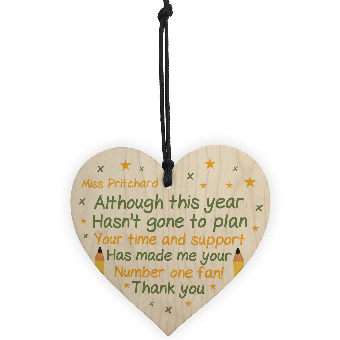 Personalised Wooden Heart Sign Thank You Gift For Teacher