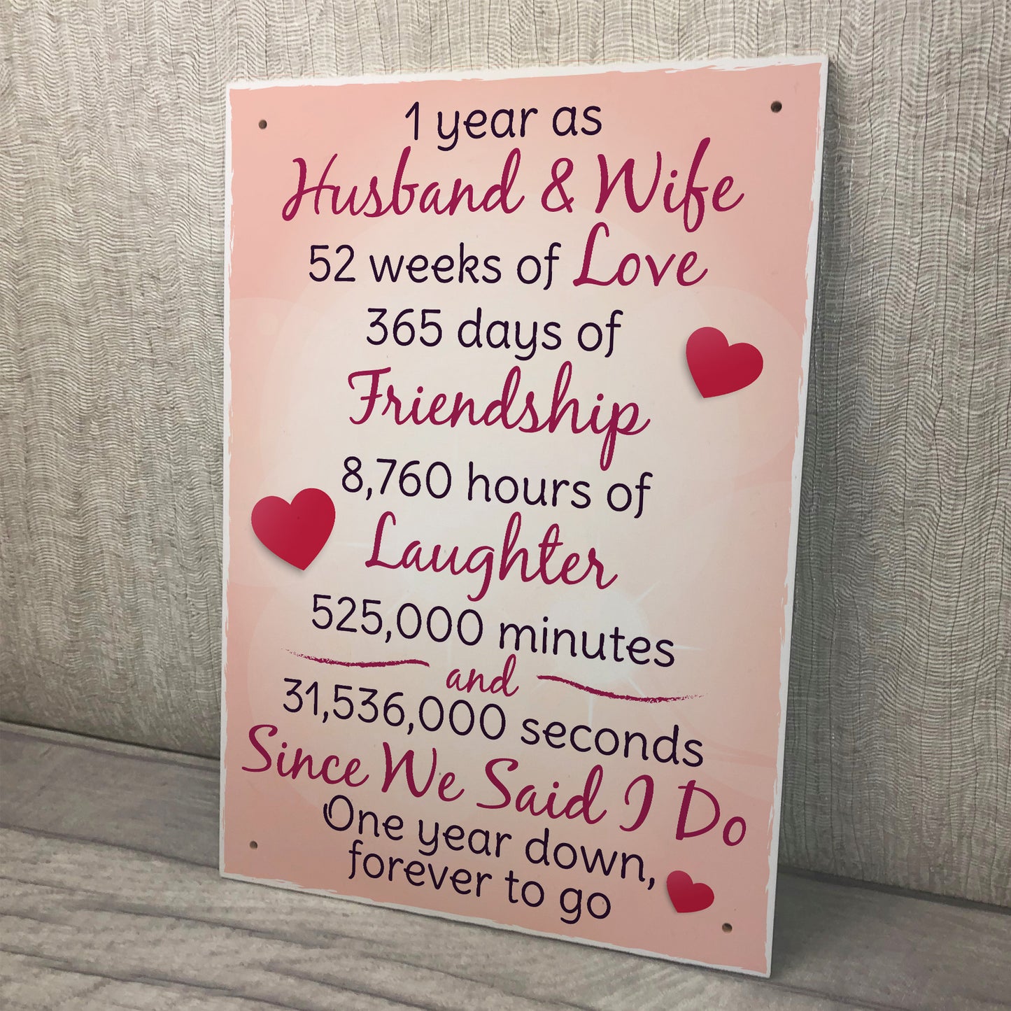 1st Wedding Anniversary Plaque Husband Wife Gift For Her Women