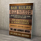 Bar Rules Sign For Home Bar Man Cave Garage Shed Hanging Sign
