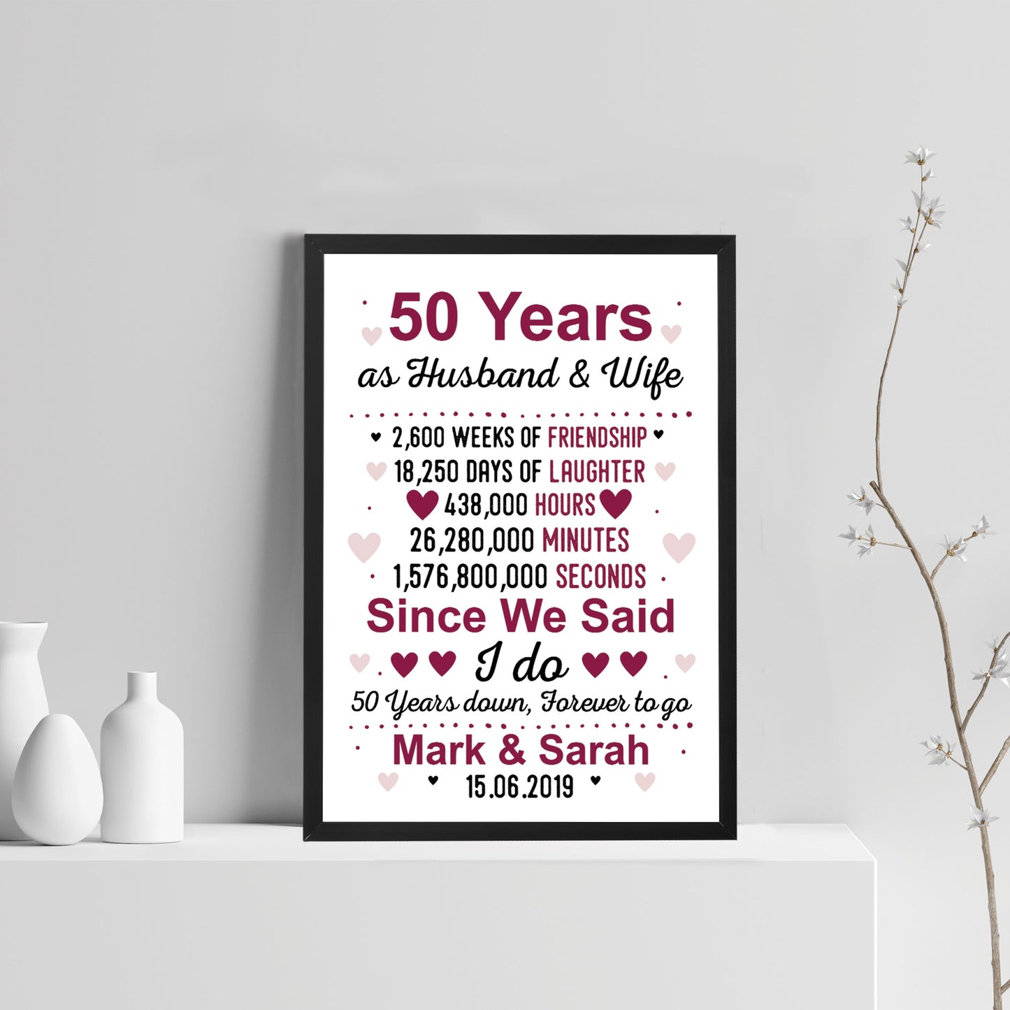 50th Anniversary Gift Personalised Framed Print 50th Anniversary