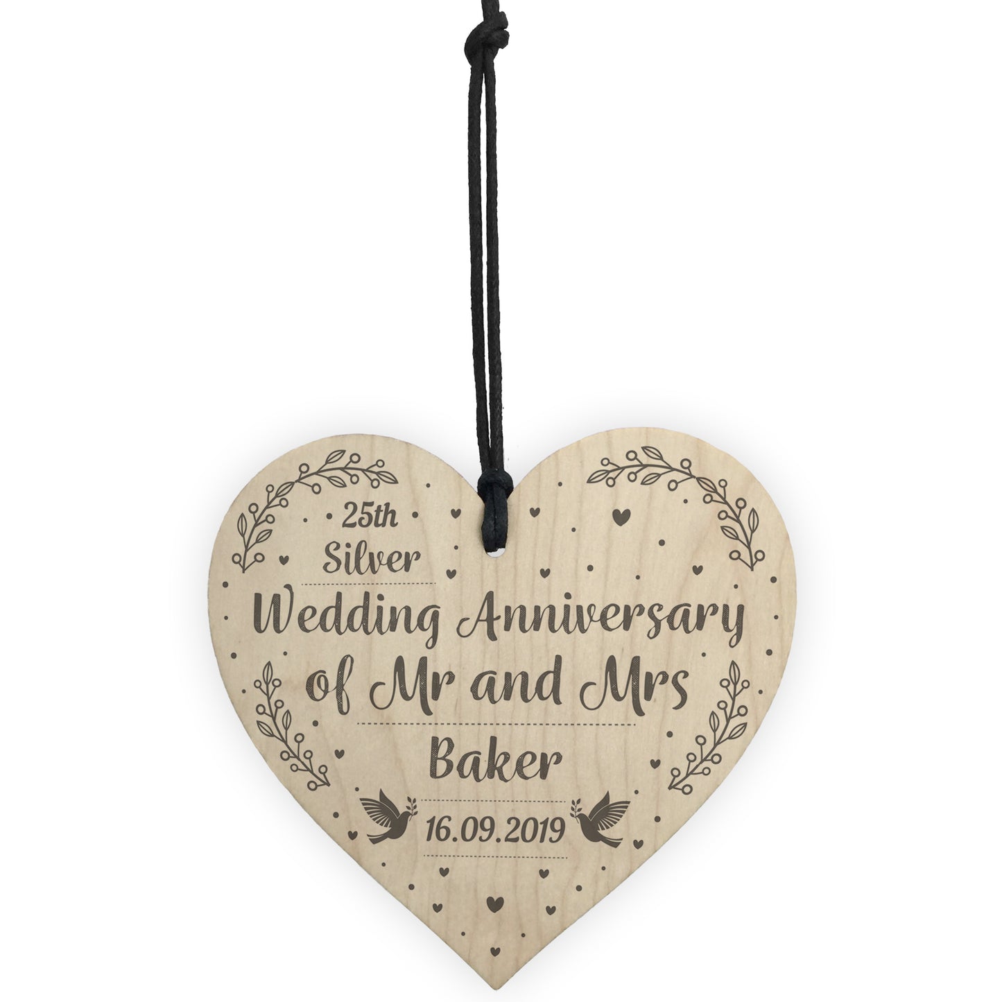 25th Silver Wedding Anniversary Gift Personalised Heart Mr & Mrs