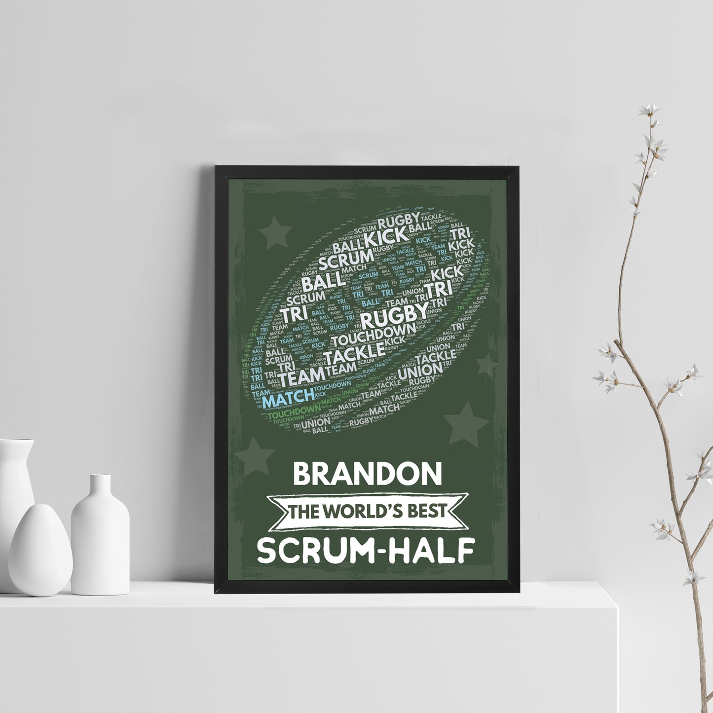 PERSONALISED Rugby Ball Word Art Wall Print Rugby Team Player
