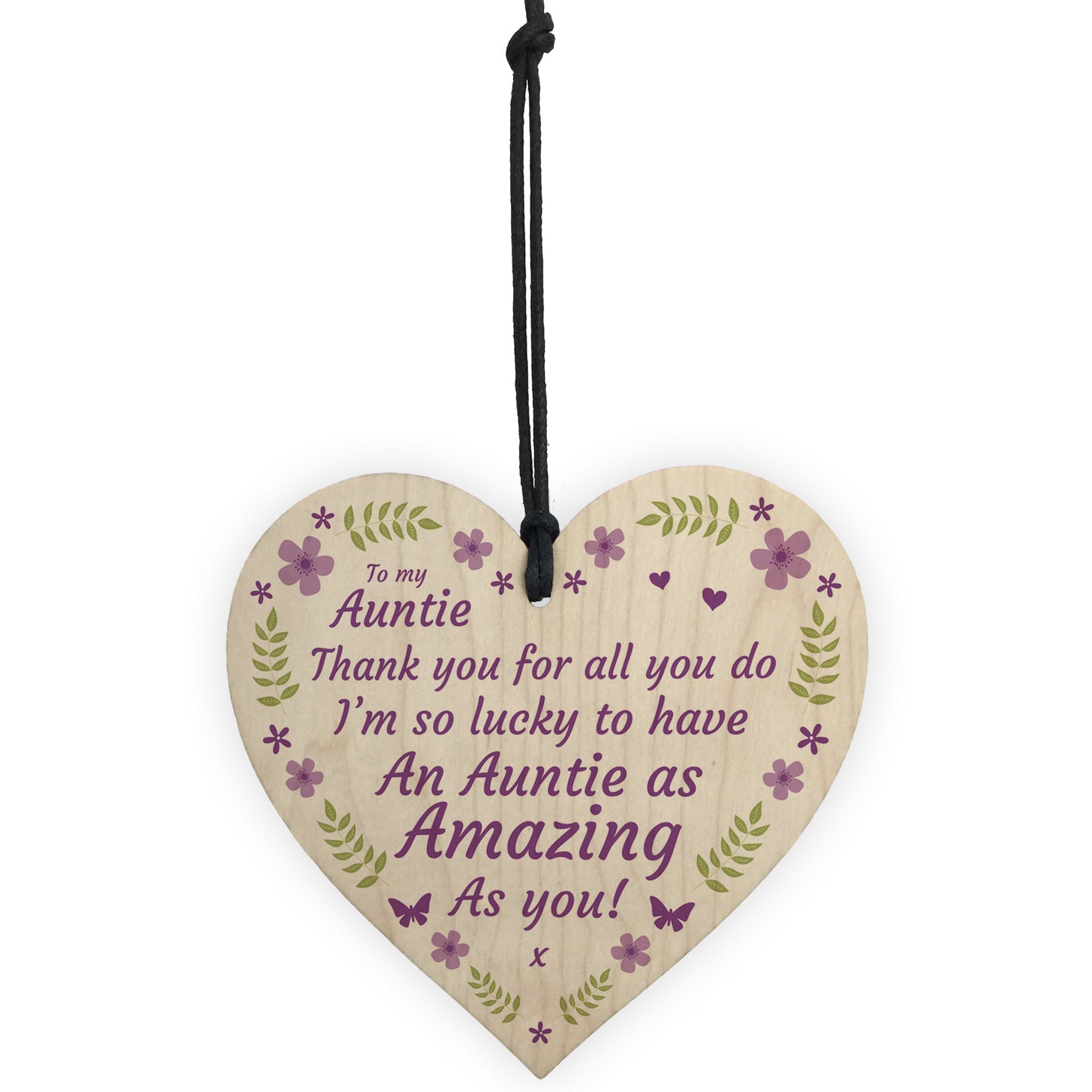 Auntie Gift Hanging Wood Heart For Auntie Mothers Day Birthday