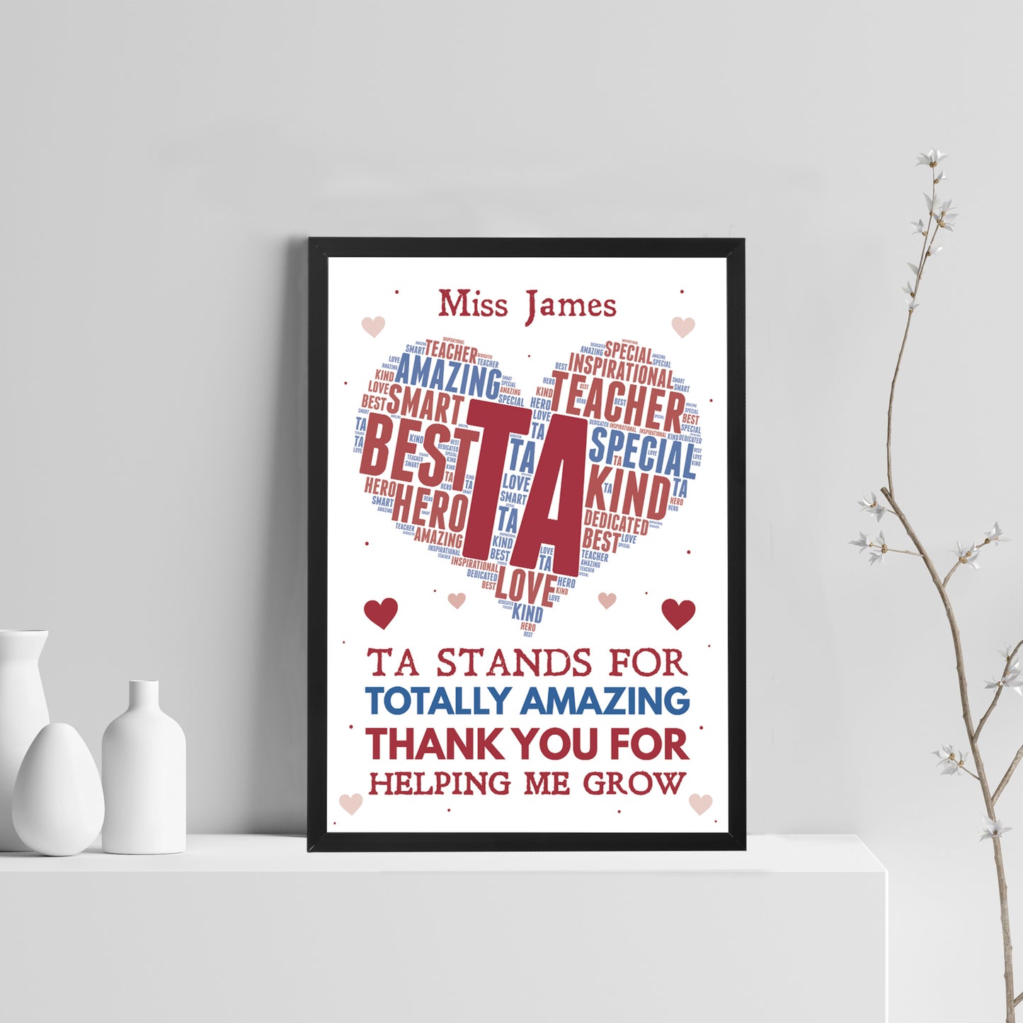 Personalised Amazing Teaching Assistant Gift Framed Word Art