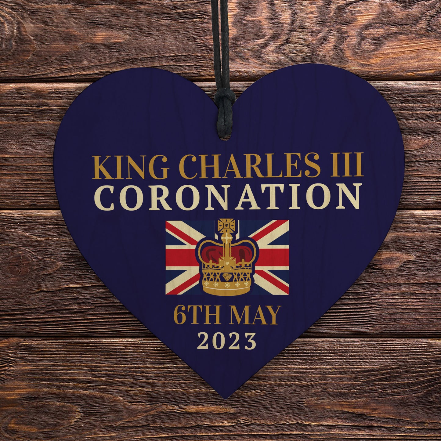 King Charles III Coronation Celebration Hanging Wooden Heart