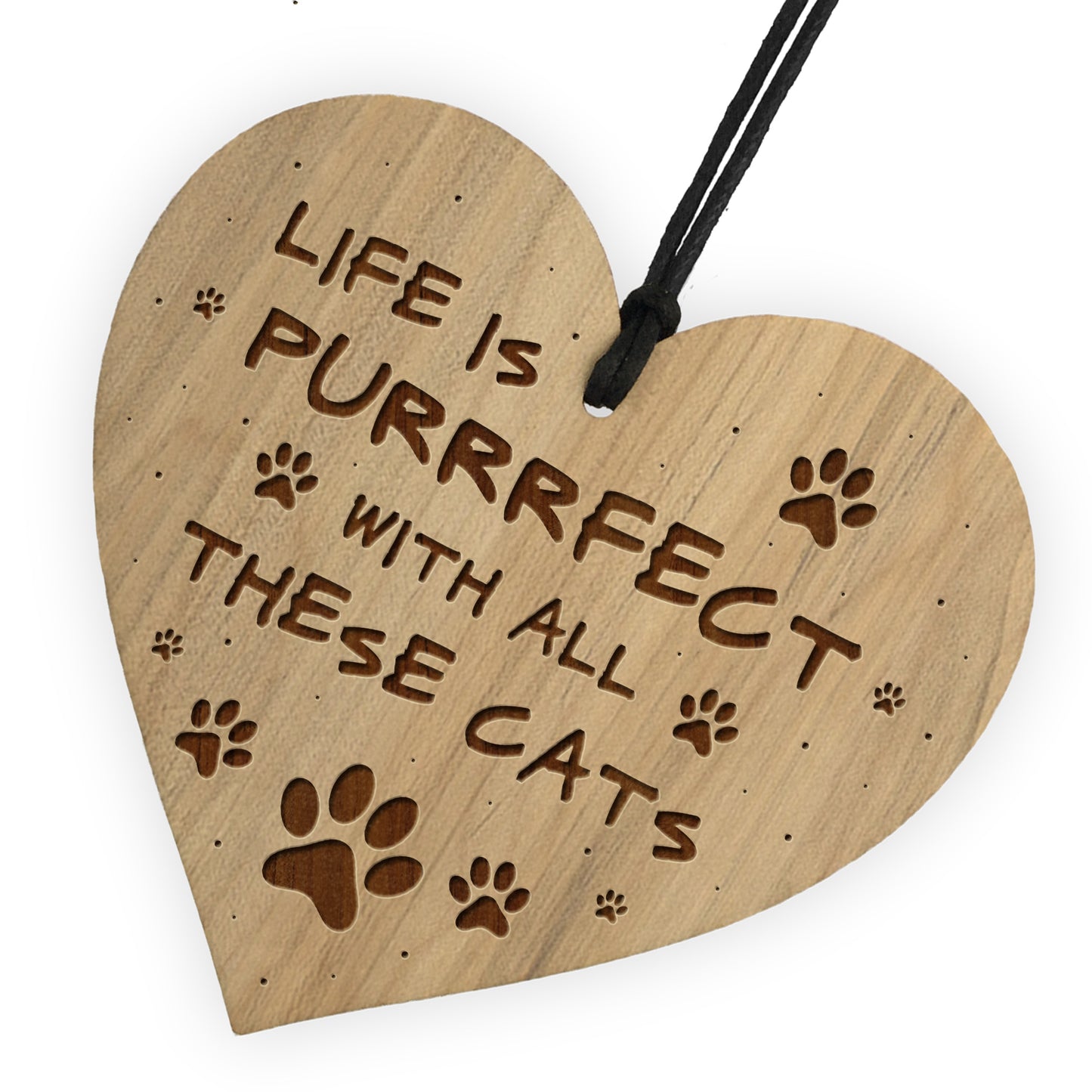 Life Is Puuurrfect Funny Cat Sign Cat Gift Wood Engraved Heart