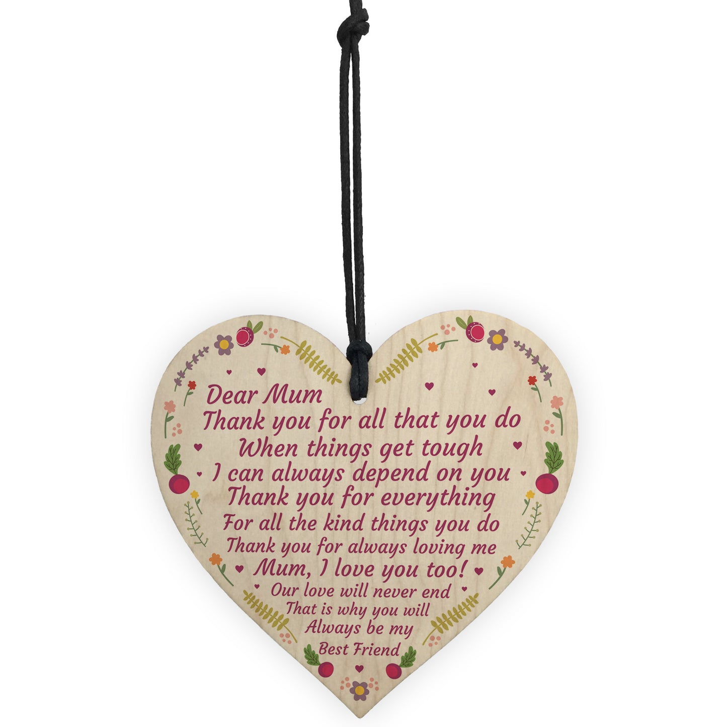 Mum Gift Novelty Plaque Handmade Wooden Heart Mum Birthday Xmas