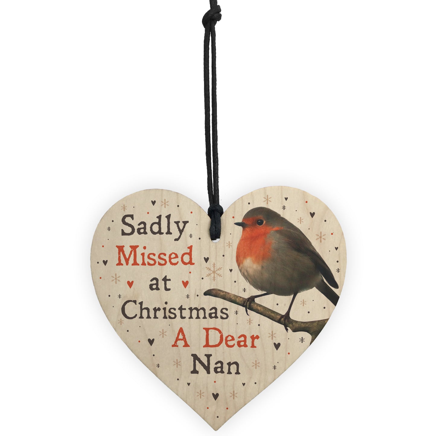 Christmas Robin Memorial Wood Heart Nan Memorial Gift Tree Decor