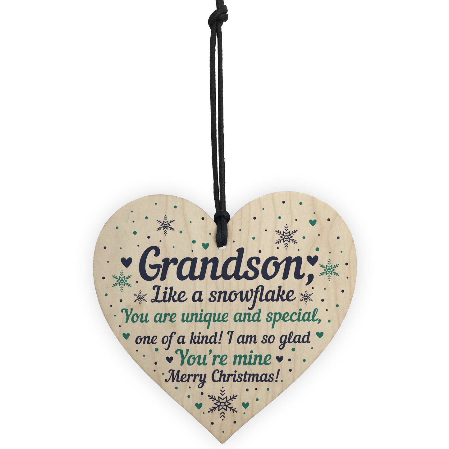 Grandson Christmas Ornament Bauble Wooden Heart Keepsake Gift